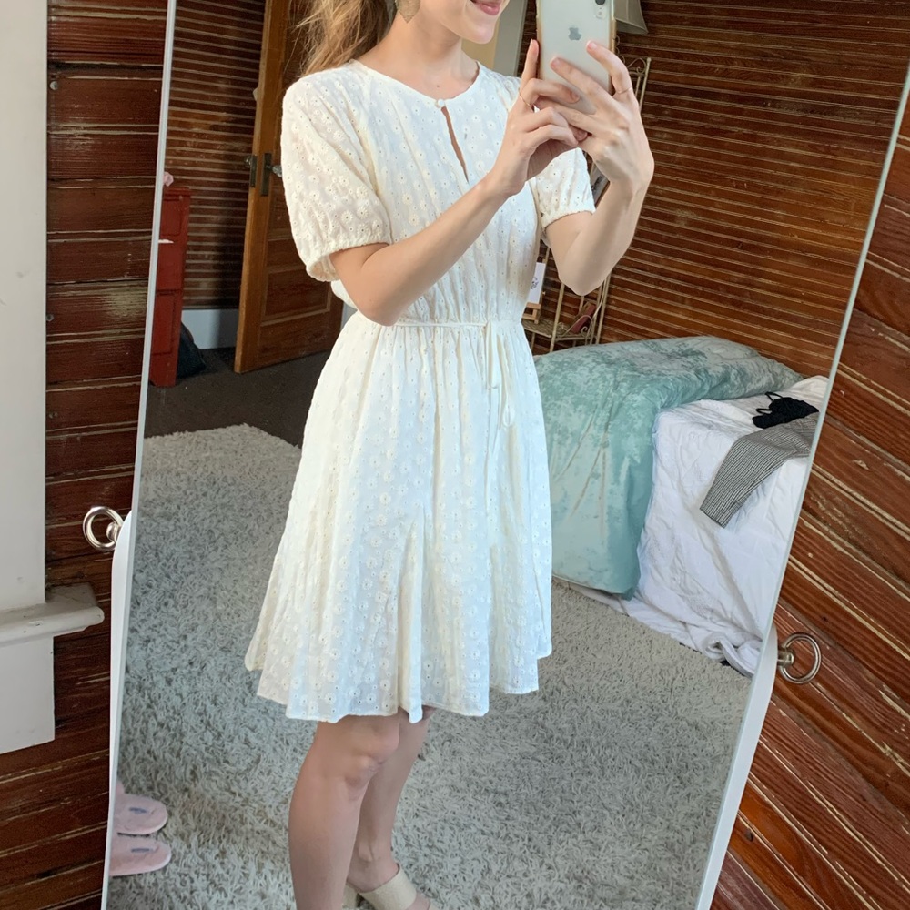 Madewell Embroidered White Mini Dress, XS, No stains